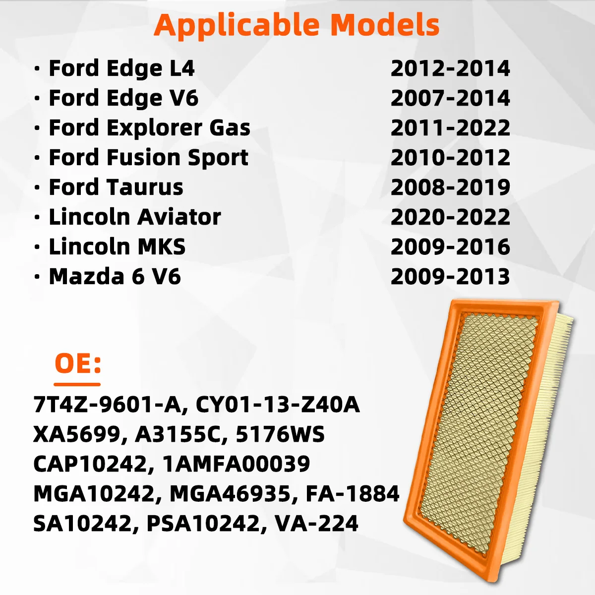 YONGRUN 1/2/5PCS Car Engine Air Filter Suitable For Ford/Lincoln/Mazda FA-1884 FA-1884 CA10242 5176WS 1AMFA00039 7T4Z9601A view 5