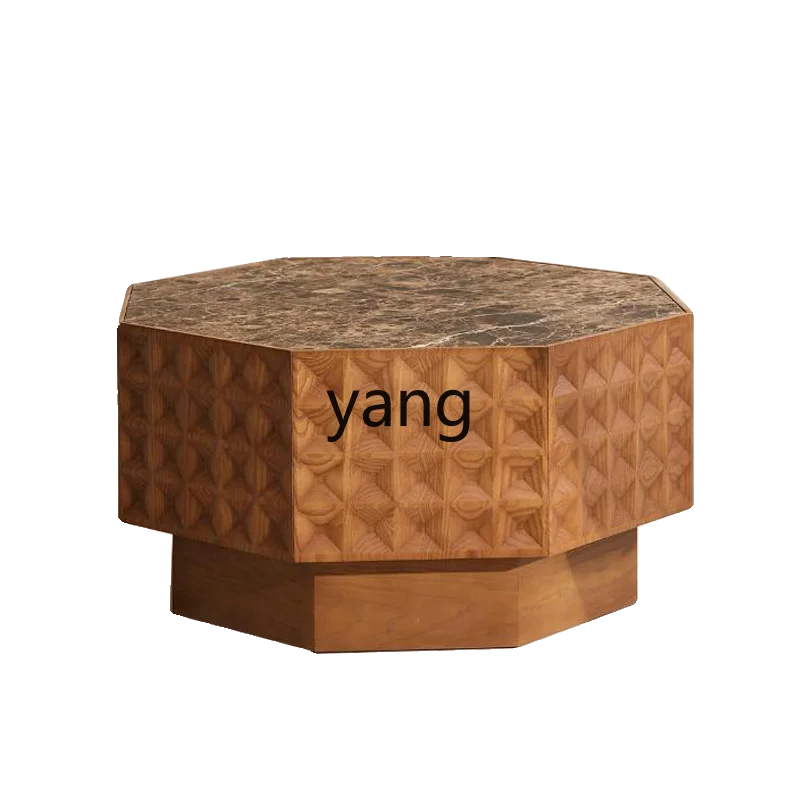 

LH wabi-sabi retro art solid wood coffee table living room marble edge table