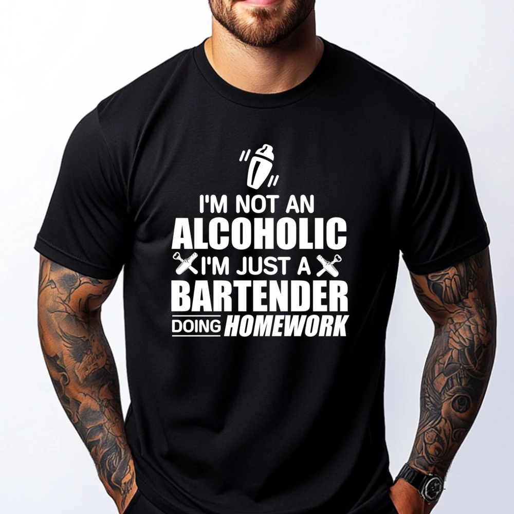 

Bartenders Doing Homework Grpahic Tee Cotton Comfort New Shirts And T-Shirts Figures Mens Clothing Summer Tops
