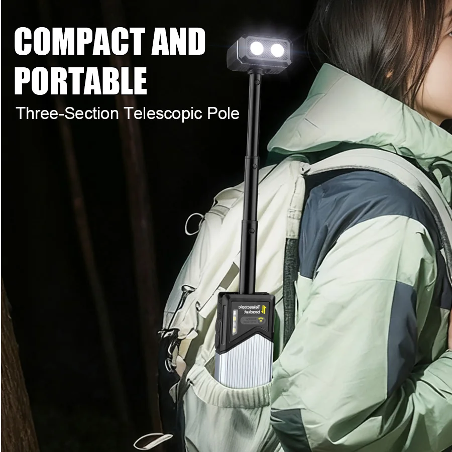 مصباح يدوي LED متعدد الوظائف قابل لإعادة الشحن مع مشبك مغناطيسي/مشبك محمول تلسكوبي خارجي مقاوم للماء 5 أوضاع إضاءة