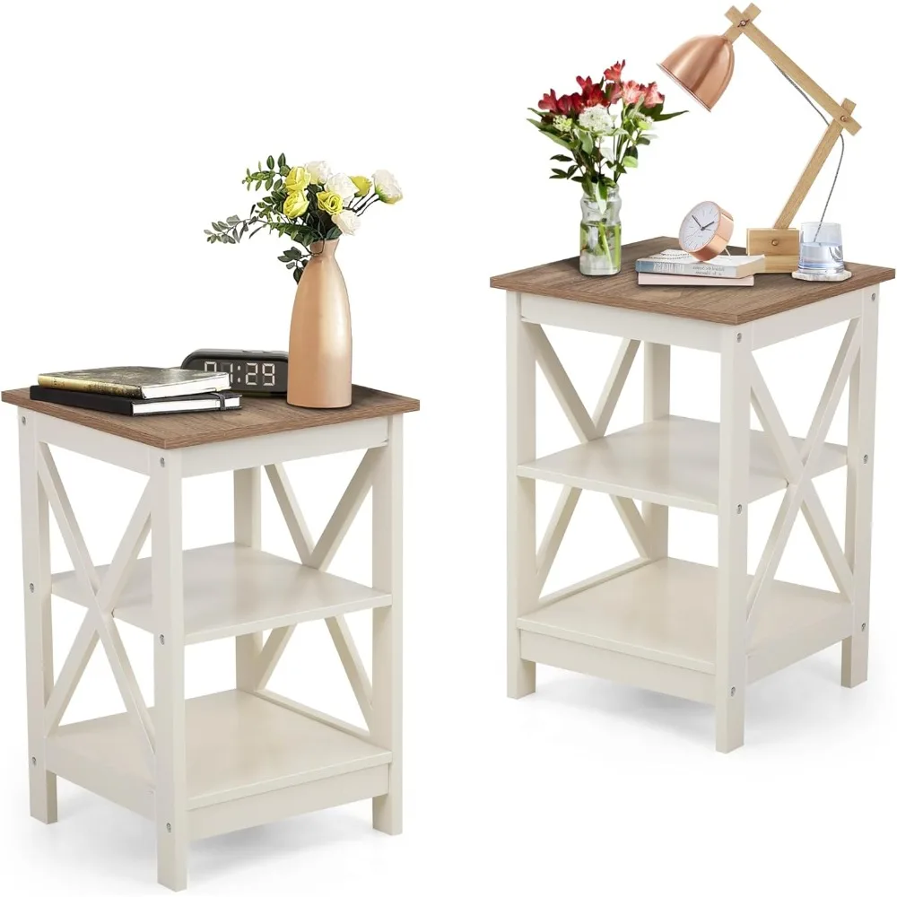 مجموعة طاولة نهاية الحفلات الخضراء مكونة من 2 مع مساحة تخزين وطاولة جانبية للسرير في المزرعة لغرفة النوم وطاولات القهوة المتداخلة والجانب