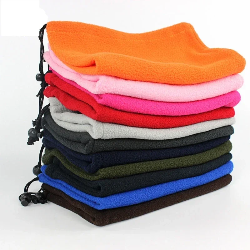 Unisex Faux Fleece Drawstring Scarf Solid Color Winter Outdoor Neck Warmer Adjustable Windproof Scarf Men Fashion Snood Scarves