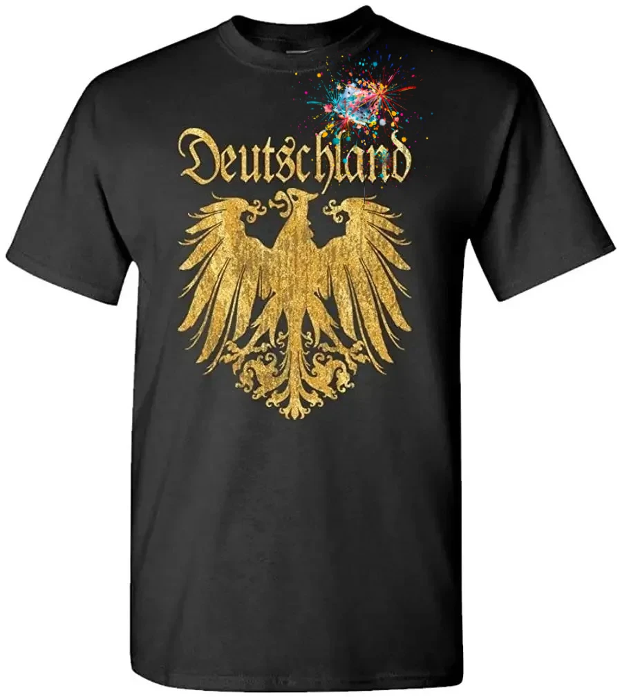 Deutschland Metallic Gold Reichsadler Printed Mens Gift T Shirt. Short Sleeve 100% Cotton Casual T-shirts Loose Top Size S-3XL