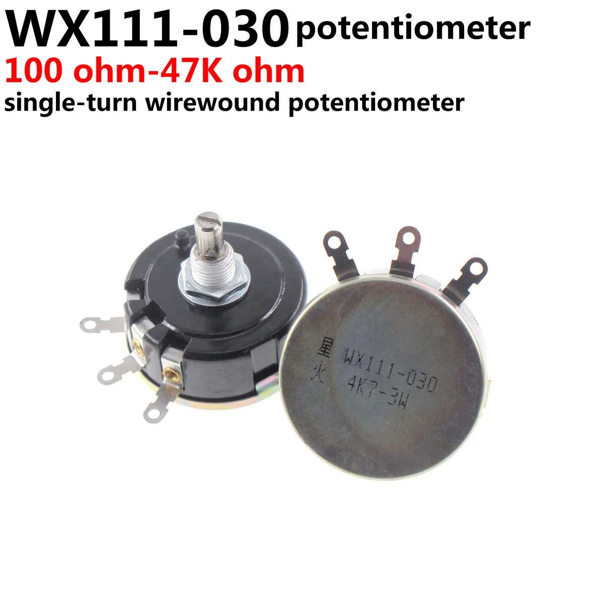 5Pcs WX111 WX030 3W single-turn wirewound potentiometer Sliding rheostat Adjustable resistance ,Rotate, feel good, Knob switch