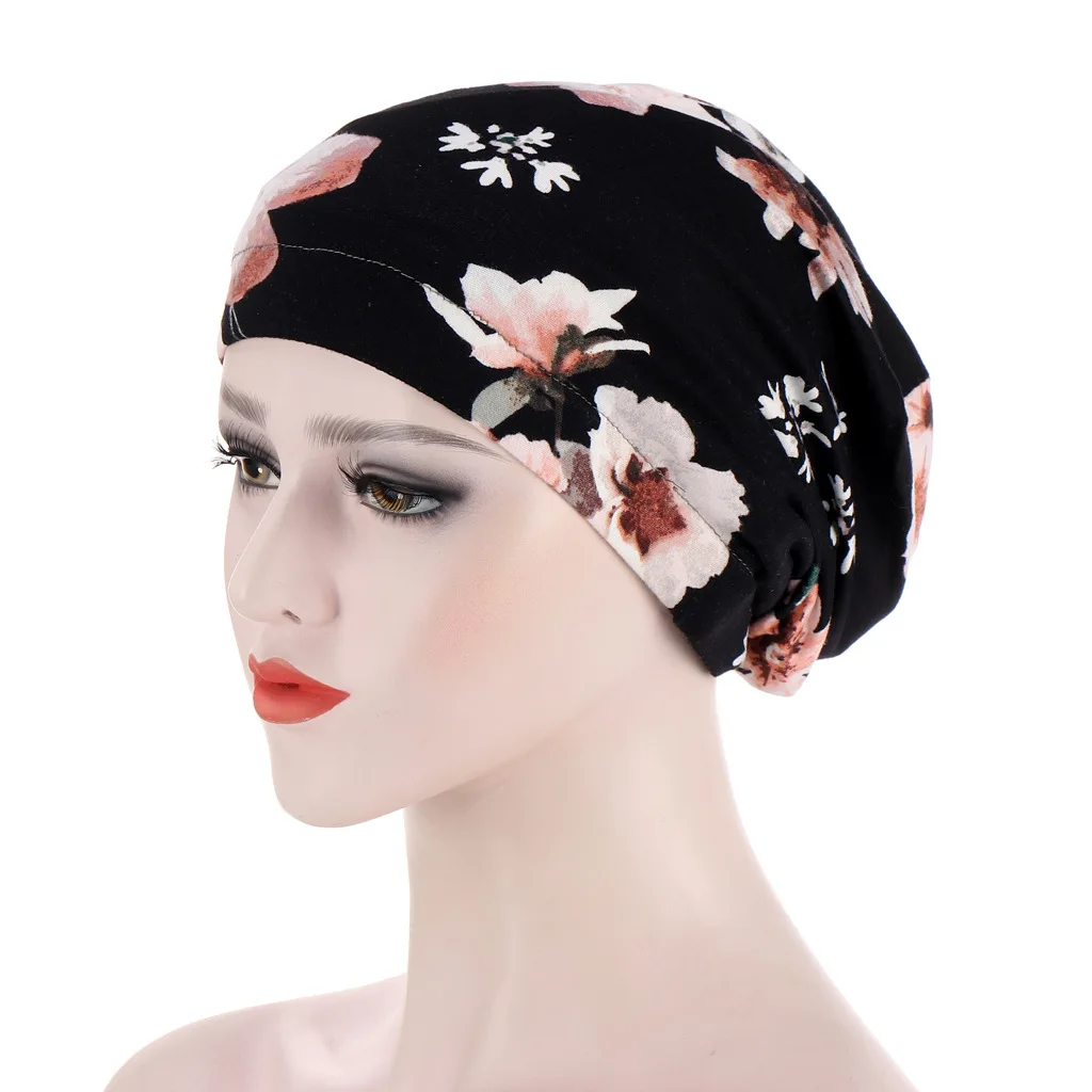 6 Color Printed Flower Cap Satin Night Sleeping Cap Women Hijab Leopard Bonnet Ladies Headscarf Convenient Hat Wrap