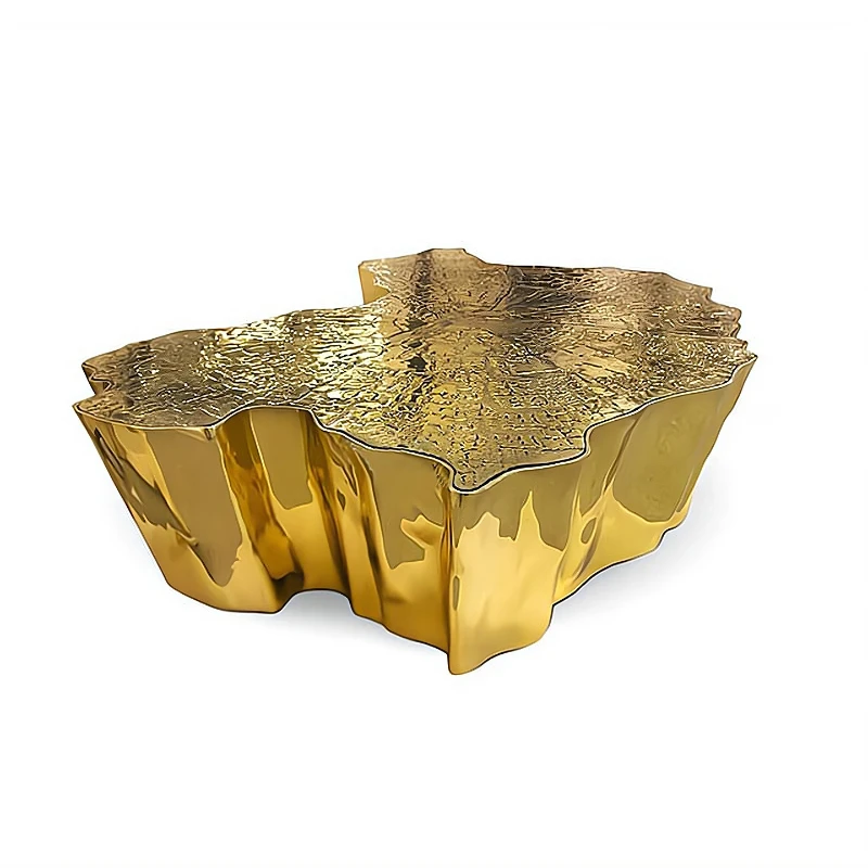 

Irregular coffee table light luxury designer living room home art stainless steel etched tree root coffee table
