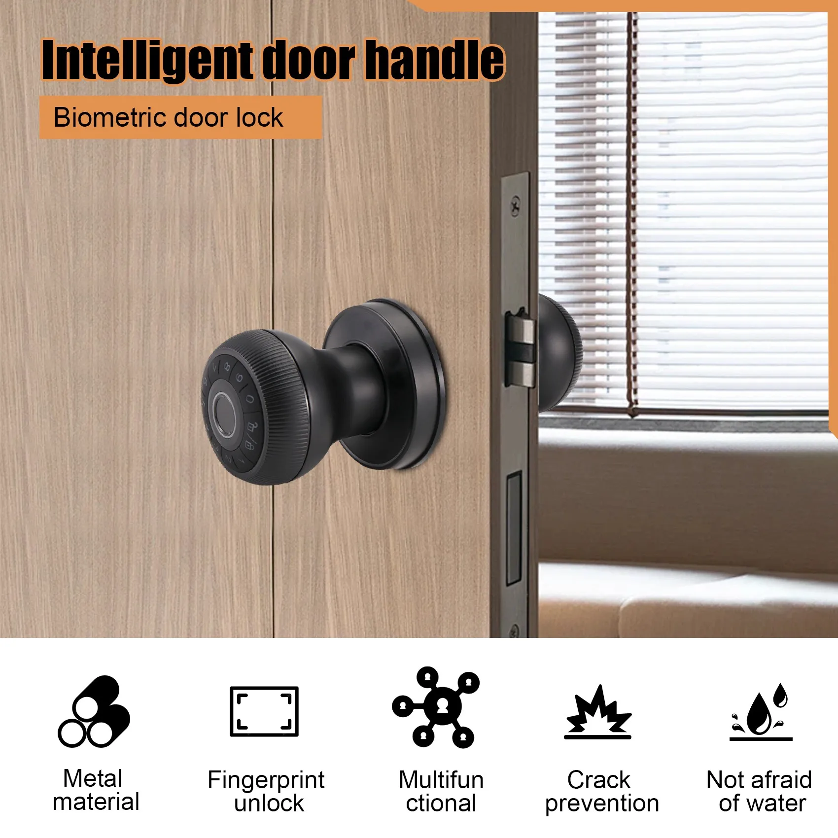 

FULL-Fingerprint Door Lock-Smart Door Handle, Keyless Door Handle With Password Keypad For Bedroom Smart Door Lock
