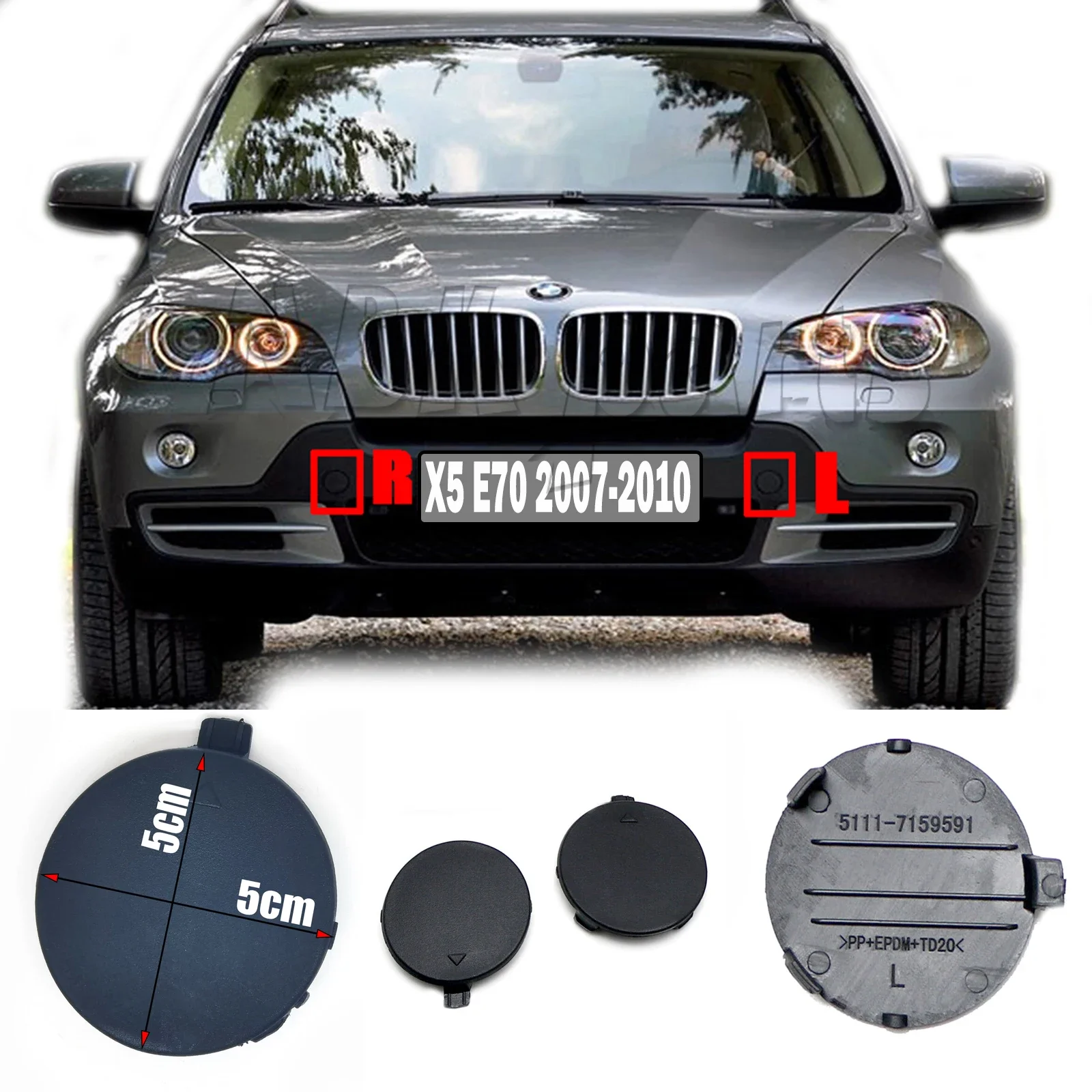 Fit 06-10 Left&Right BMW X5 E70 3.0d 3.0s 3.0si 3.0sd 3.5d 4.8i SAV Front Tow Cover Cap