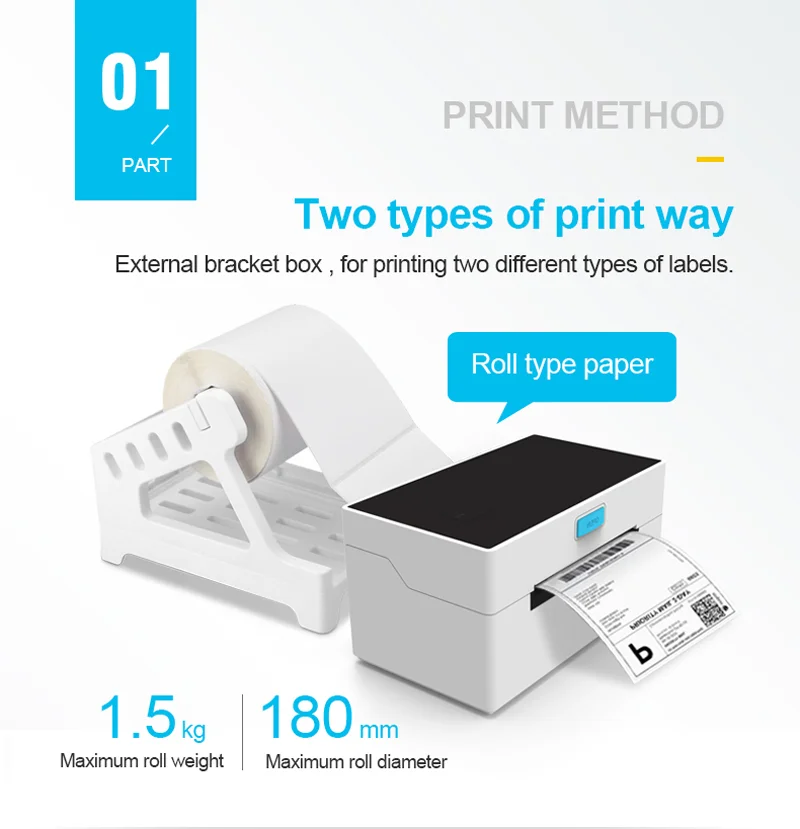 Thermal shipping Thermal Label Barcode sticker Printer 4inch USB Bluetooth for 40-110 width Compatible with Ebay Etsy Shopify4×6