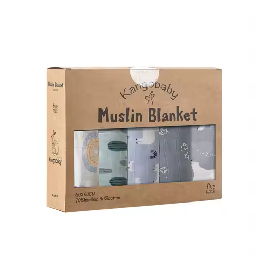 Kangobaby #My Soft Life# 5 Pieces Pack Multi-Functional Bamboo Cotton Muslin Blanket Baby Burp Cloth Set - Image 9