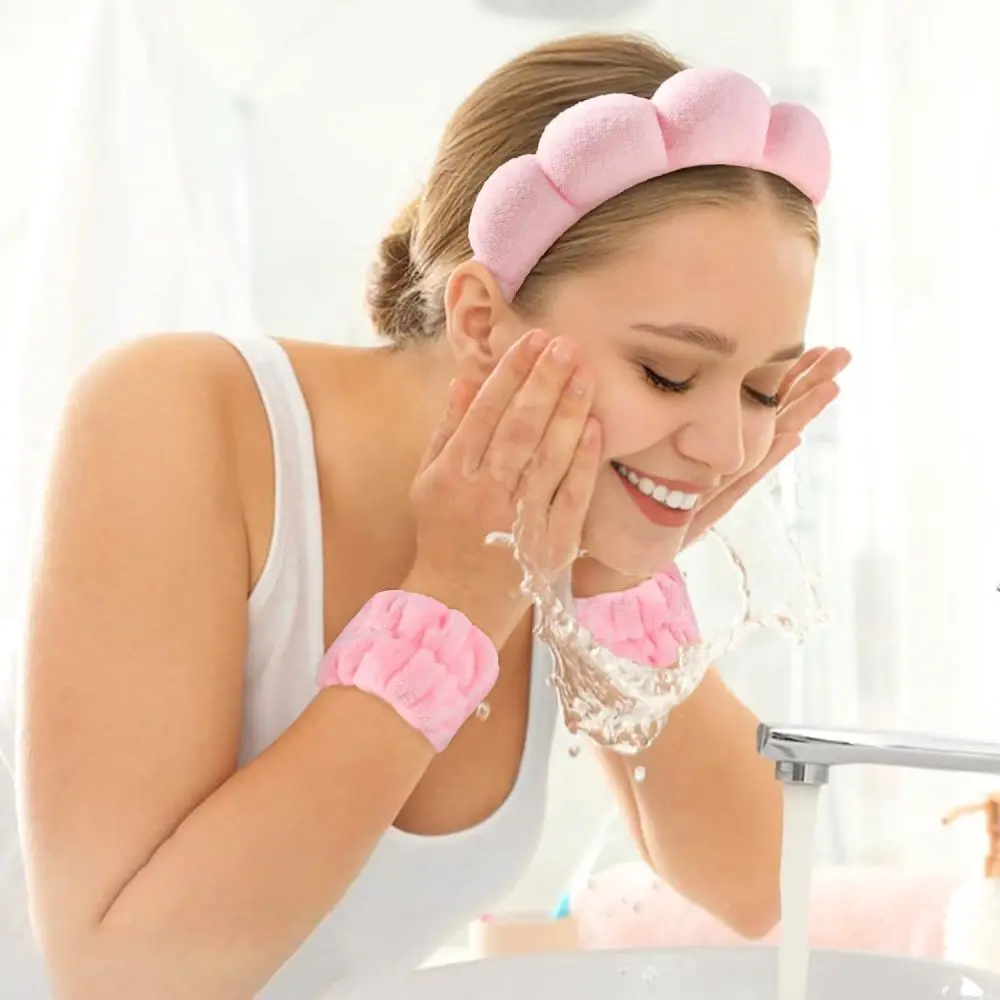 A set,3pcs fluffy headband wristband suitable for women's face wash,skincare,9pcs makeup tool-suitable for beginners in makeup