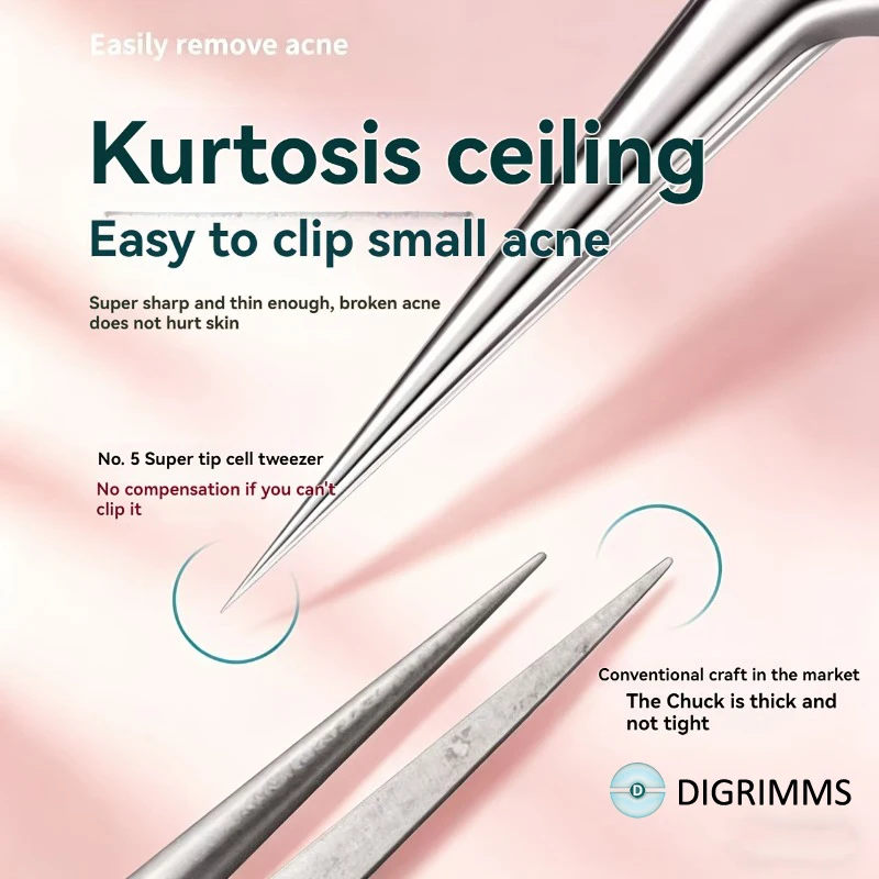 1/3 Pack No. 5 Extra Fine Cellular Acne Blackhead Removal Tweezers Facial Skin Care Needle Tool for Beauty Care