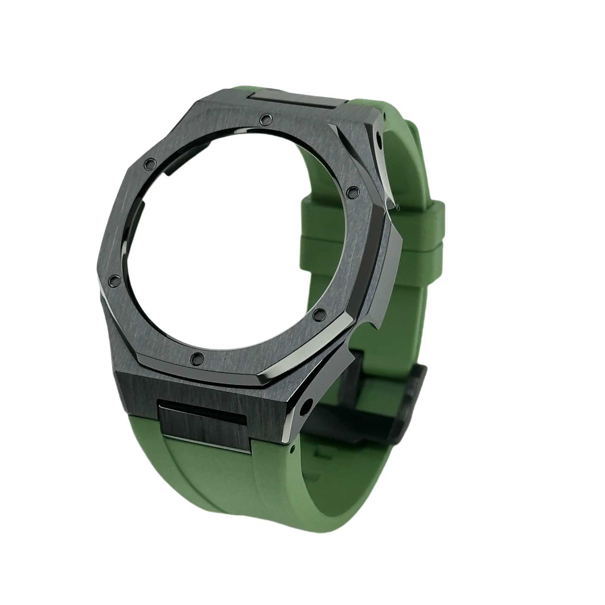 

Hontao GA2100 Casioak Stainless Steel Silver Octagonal Watch Case Fluoro Rubber Strap for Casio G Shock GA-2100/B2100/2110