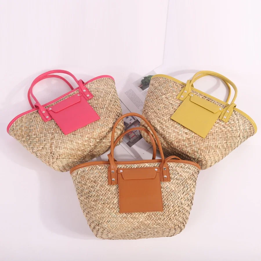 New Ladies Luxury straw woven shoulder bag rattan portable ladies summer beach messenger bag shopping bag large hollow handbag