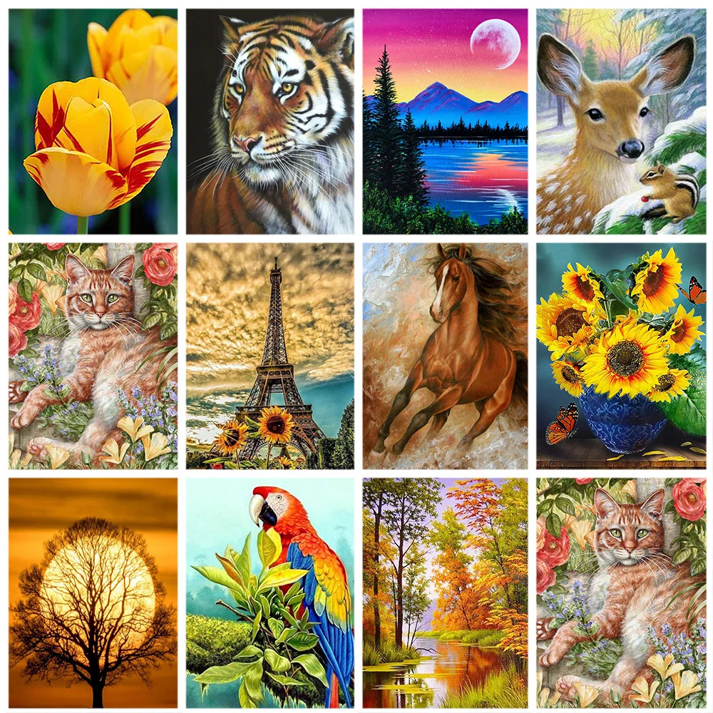 

Miaodu 5D Diamond Mosaic Painting Animal Horse Tiger Cross Stitch Embroidery Sets Landscape Flower Handmade Gift Wall Decor