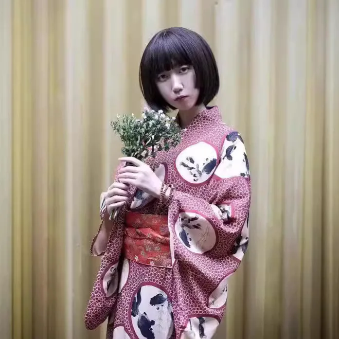 

Japanese Kimono Yukata Women's Japanese Formal Kimono Complete Set Improved Version Goldfish Japan Style Photography Stage