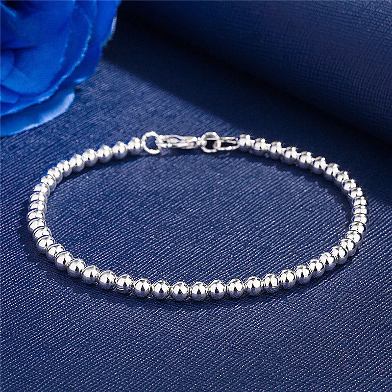 Pulsera de plata de ley 925 para mujer, cadena de cuentas de 4mm, joyería de marcas populares, fiesta de boda, regalos de navidad