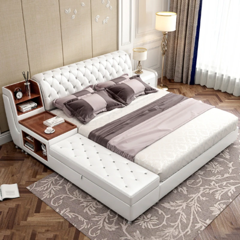 

Master Simple Headboard Bed Large White Wooden Queen Frame Modern Bed Leather Luxury Design Muebles Para Dormitorio Furniture