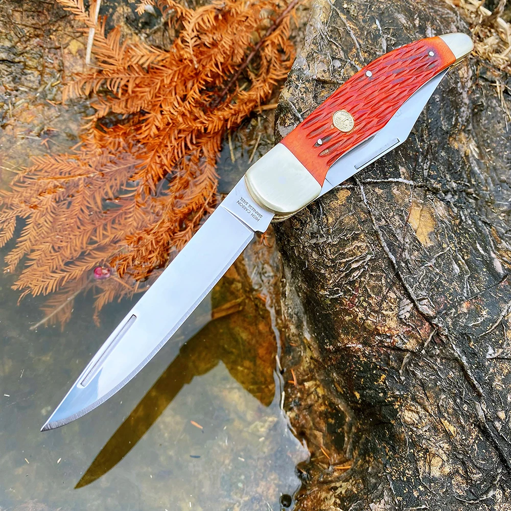 Watchman 빅 사이즈 트래퍼 나이프 포켓 더블 블레이드 슬립 조인트 접이식 나이프 클래식 본 그립 미러 마감