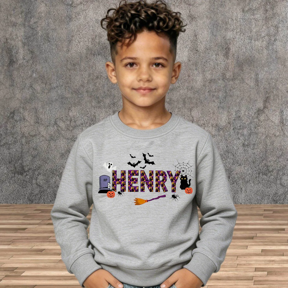 Custom Kids Halloween Name Sweatshirt Personalized Trick or Treat Toddler Hoodies Cotton Boys Girls Children Pullover Tops