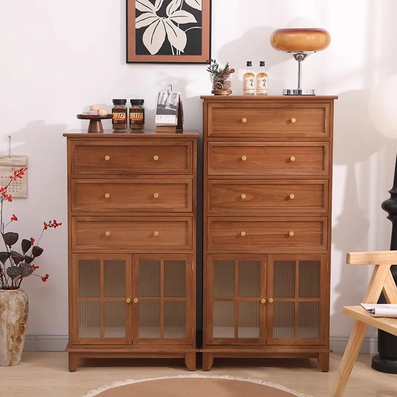 

Solid wood multi-layer storage cabinet with door, drawer-type chest, living room side cabinet against the wall, American bedroom