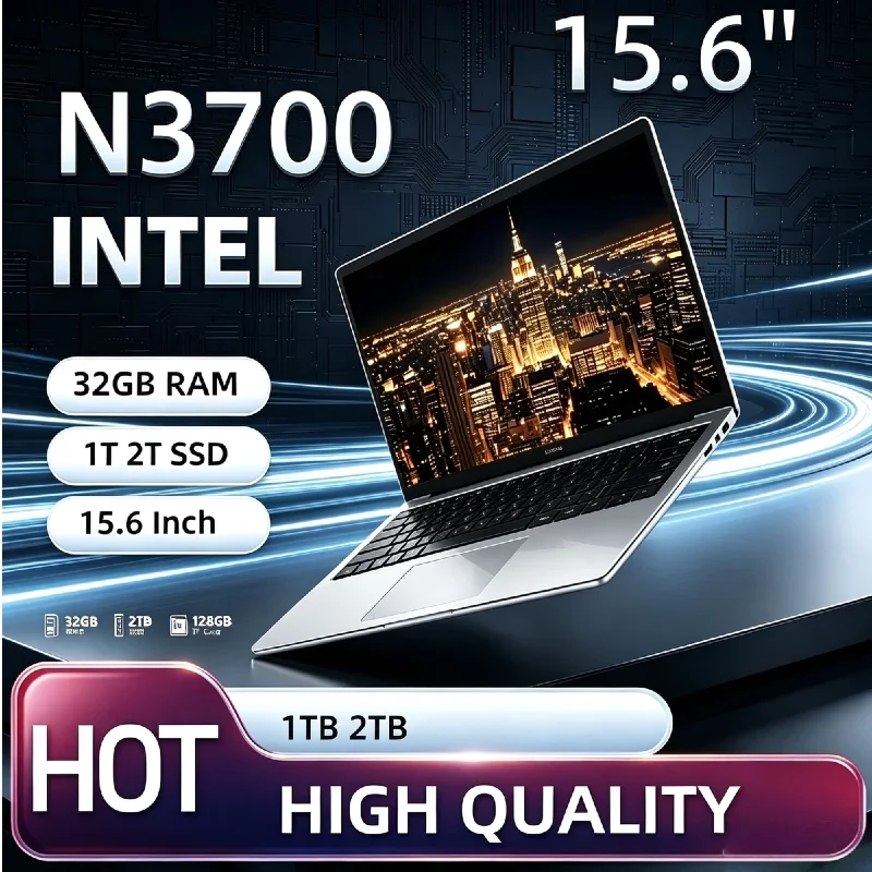 High Performance Intel N3700 Notebook 15.6 Inch 120Hz FHD IPS Screen 32GB RAM 2TB SSD Backlit Keyboard Durable Battery