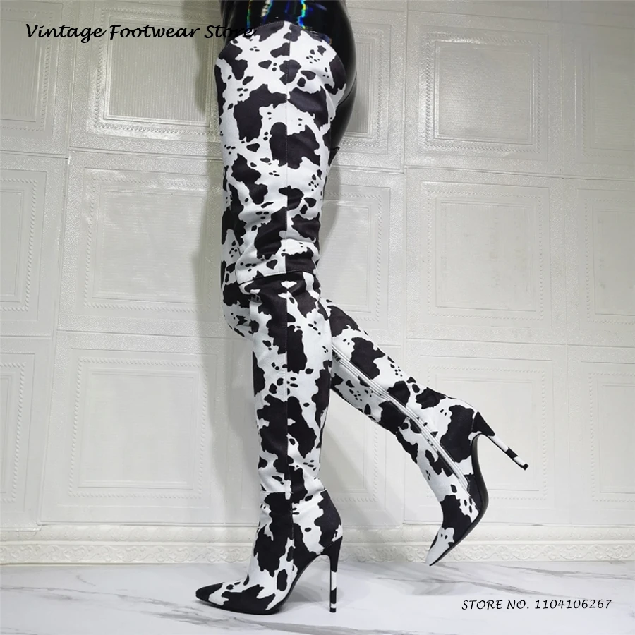 Concise Metallic Leather Thigh-high Boots Sexy Pointed Toe Thin Heels Party Shoes Women's Spring Autumn Over-the-knee Boots - view 2