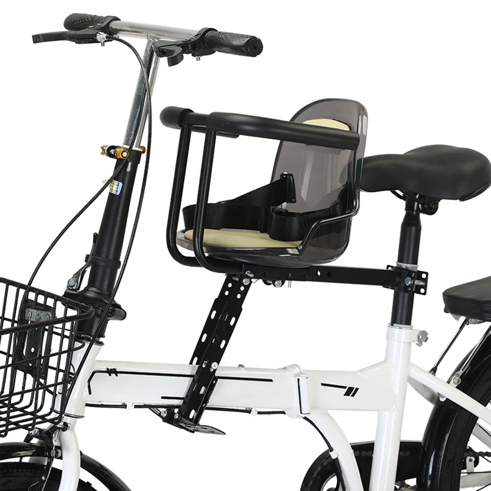 Mountain Bike Child Safety Seat Front Mount Kids Bike Seat with Guardrail and Safety Bicycle Seat Belt Bike Accessories