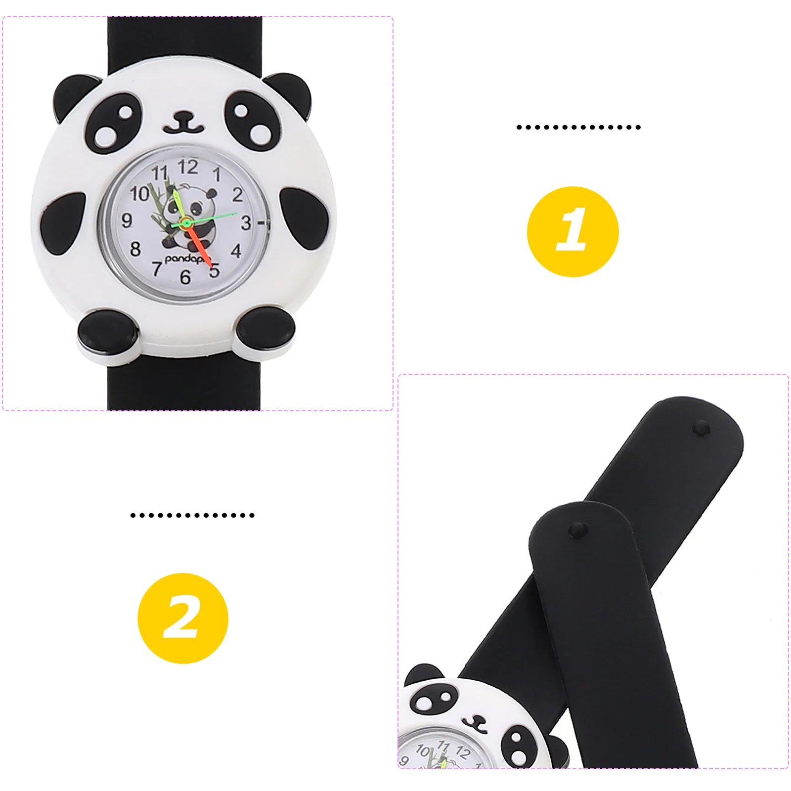 

2Pcs Kids Wristwatch Silicone Material Cute Panda Shape Clear Dial Scale Fashionable Portable Children Watch for Boys Girls
