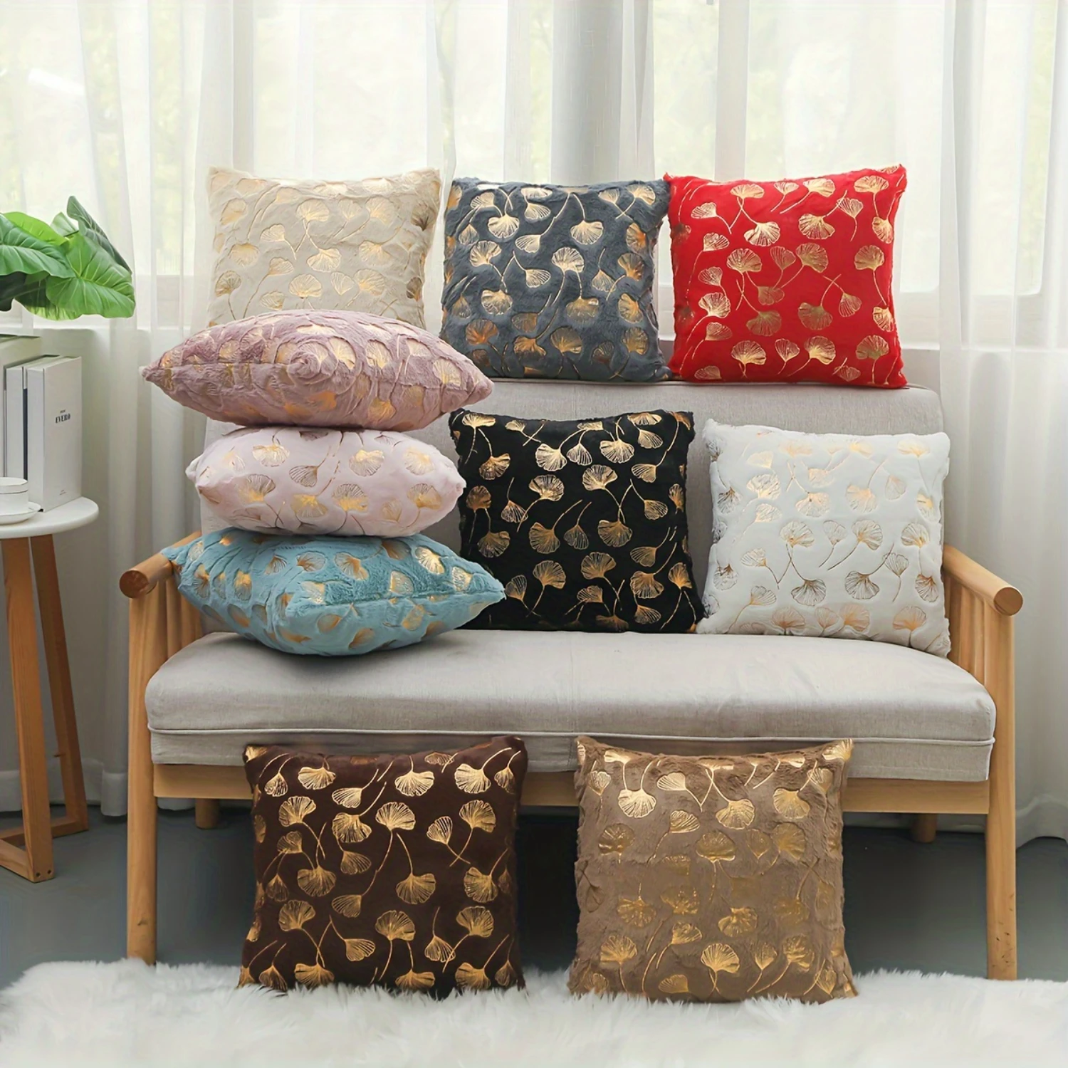 Set of 2 Hot Stamping Fluffy Throw Pillow Covers for Sofa Living Room Decor