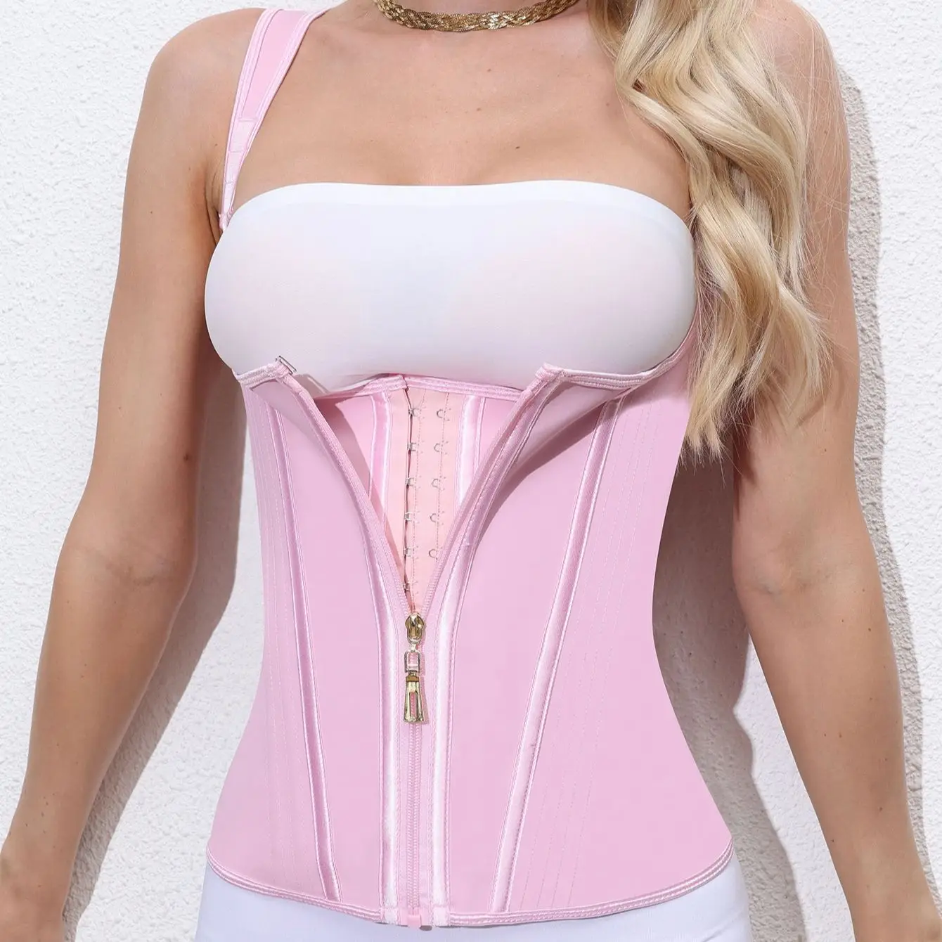 

Трансграничная высокоэластичная сетчатая уплотнитель на талии 15, жилет с костной осанкой, модель пояса на шнурке для живота, пояс на молнии, корректирующее белье в стиле ретро, топ