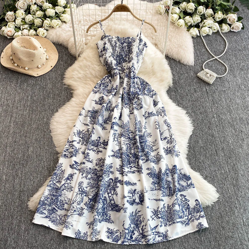 Women Dress 2026 New Summer Fashion Fairy Mesh Party Dress Korean Pop Floral Print Vacation Beach Dress Streetwear Sundress