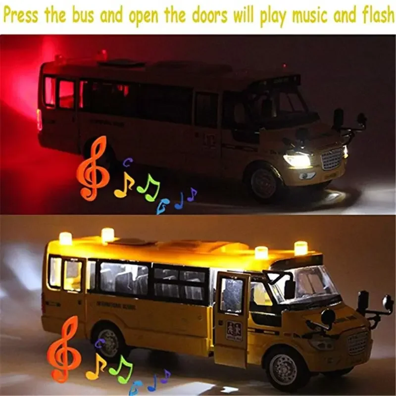 New School Bus Toy Die Cast Vehicles Yellow Large Alloy Pull Back 9\'\' Play Bus with Sounds and Lights for Kids