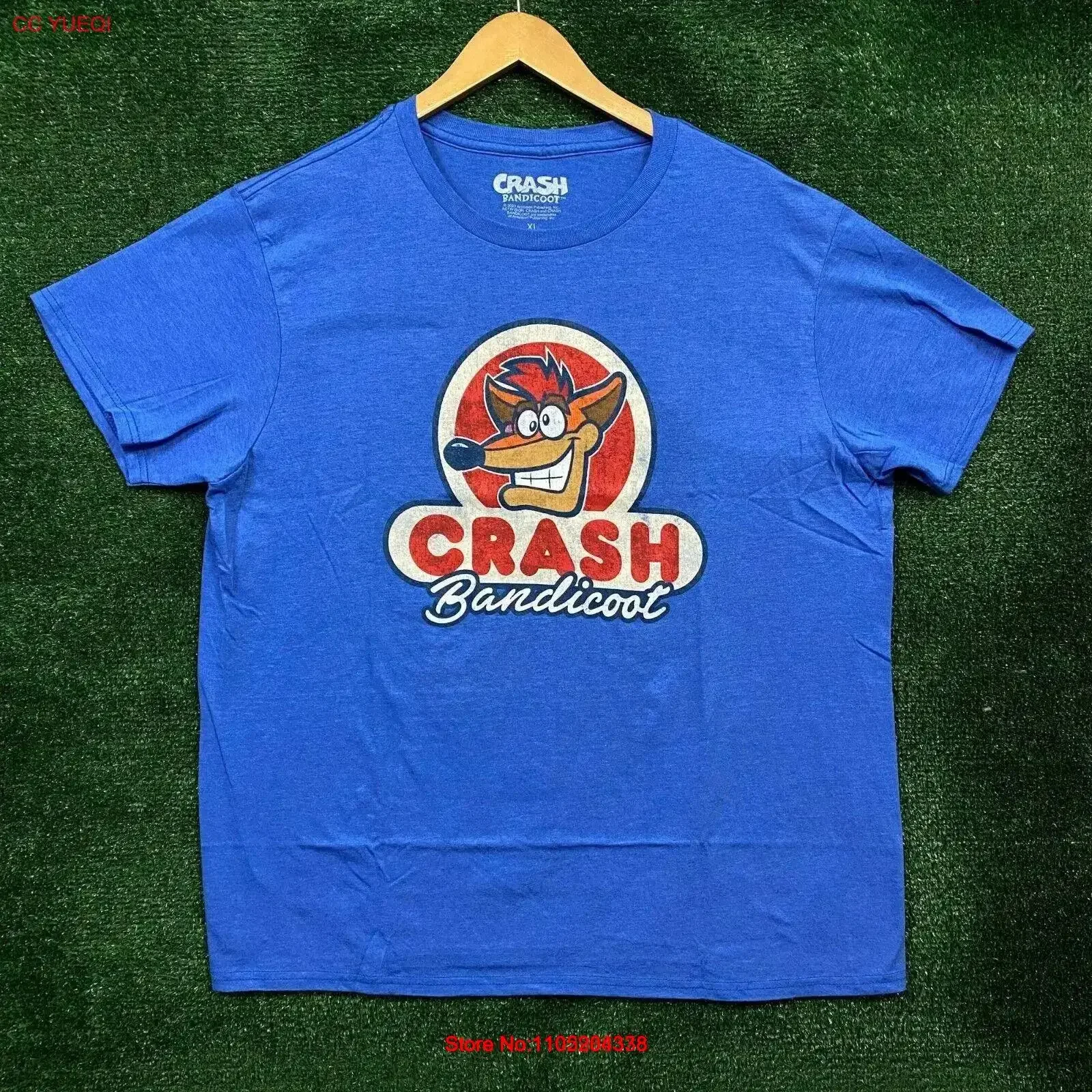 Crash Bandicoot blue T shirt size extra large vintage Washed graphic Stretched Top For Everyday Wear designer clothes Casual
