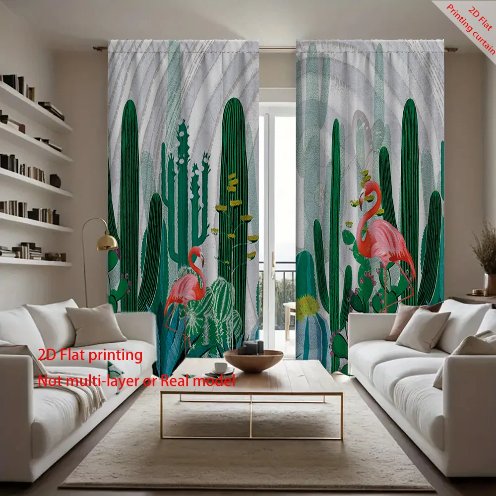 Tropical rainforest flamingo printed curtains, dormitory office bedroom living room sunshade curtains, aesthetic home decoration