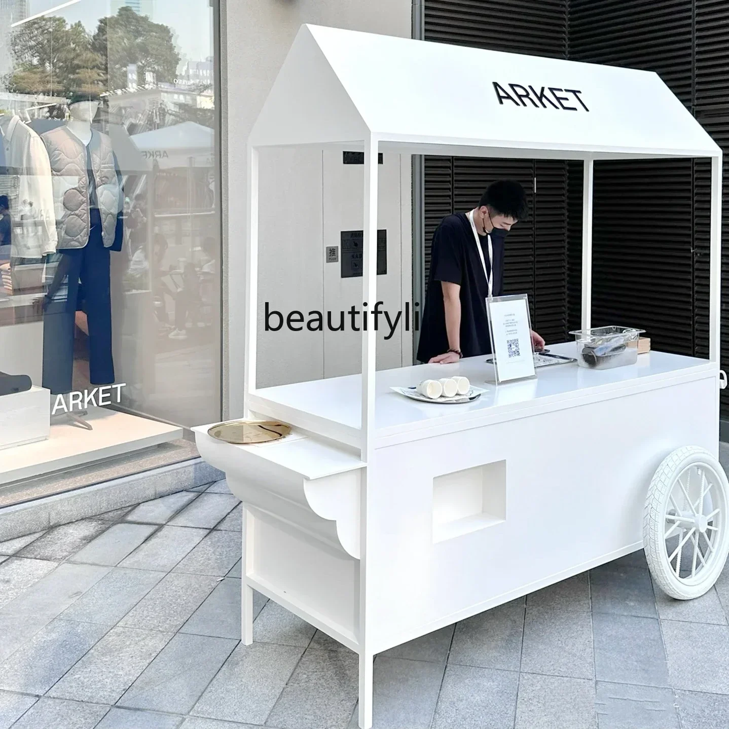 Street Food Cart Market Mobile Handcart Outdoor Display Stall Cart