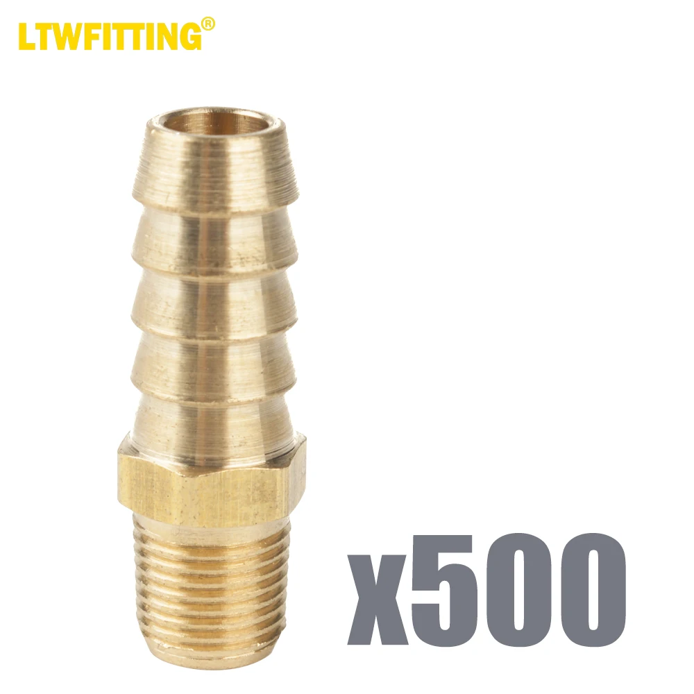 

LTWFITTING Brass Fitting Coupler 3/8-Inch Hose Barb x 1/8-Inch Male NPT Fuel Gas Water(Pack of 500)