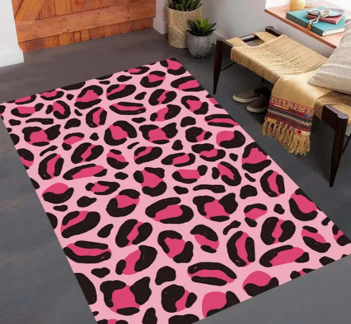 Golden Diamond Dot Print Bottom Bottom Dot Floral Pattern Craft Golden Diamond Velvet Pink Leopard Print Carpet Large Area Rug