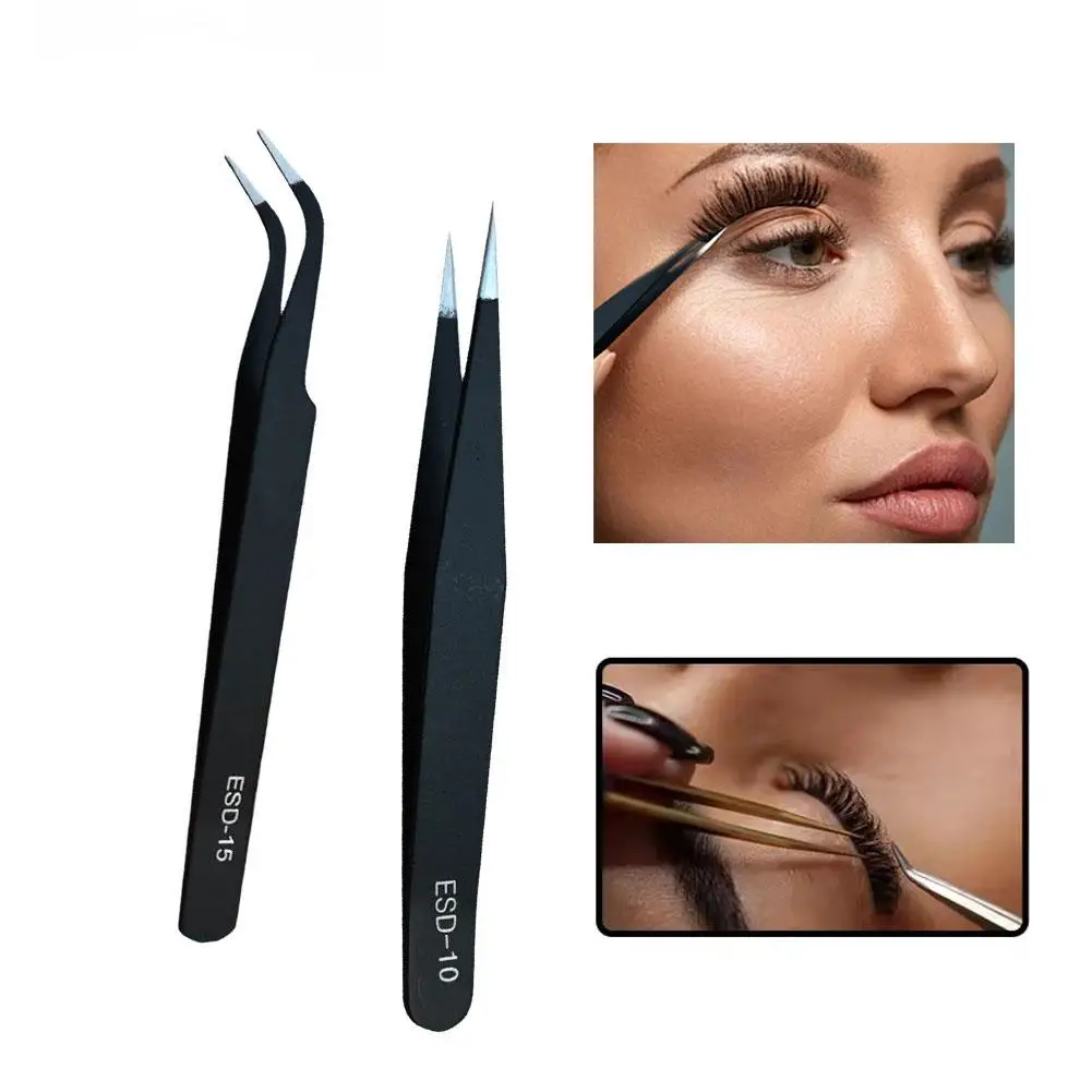 Pince à épiler incurvée en acier inoxydable pour faux cils, outil de maquillage, outil d'extension d'ongles, outils de faux cils, droit, eye-bloguage