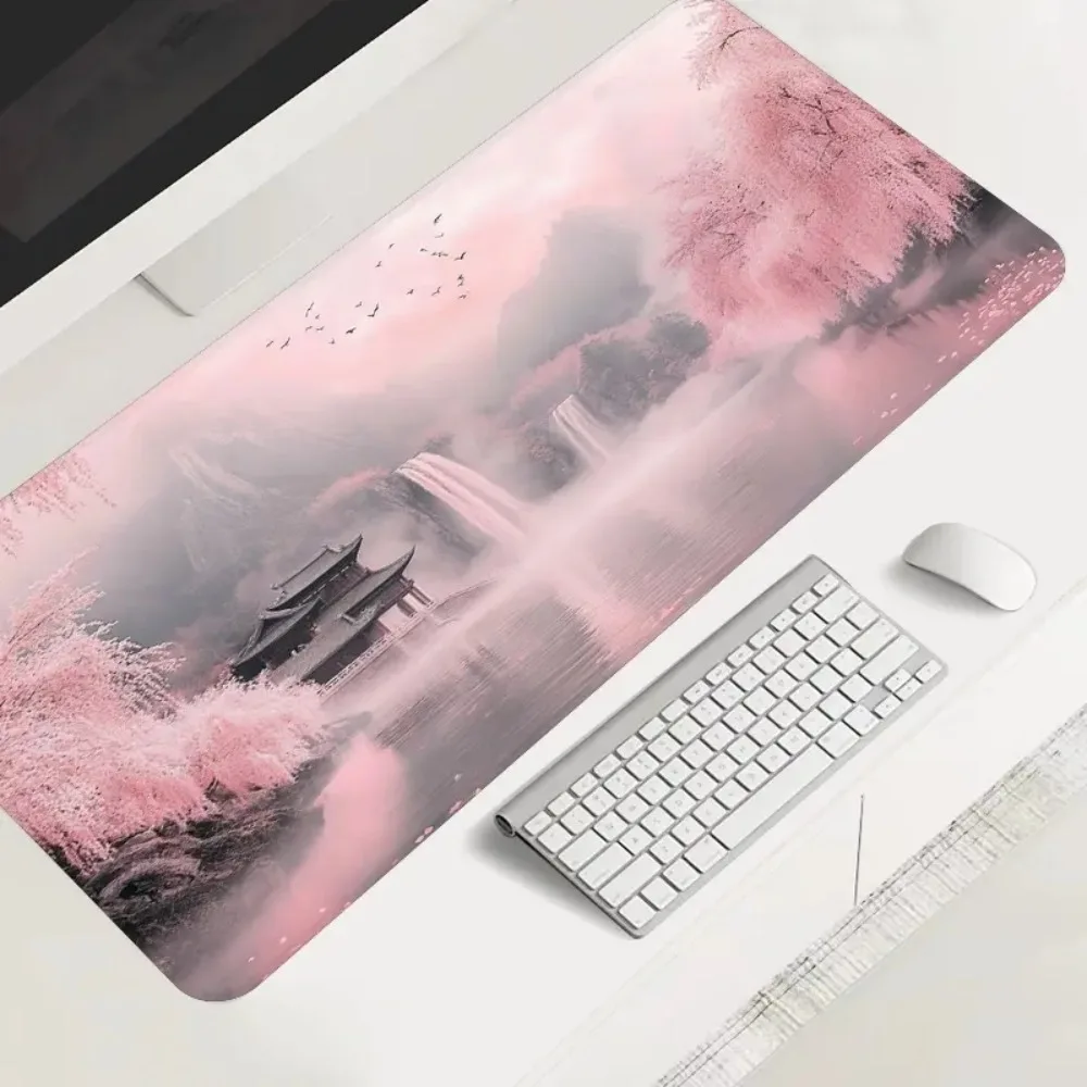 Un grand tapis de souris pour jeux vidéo à motif de fleurs de cerisier roses, accessoires de bureau, alfombrillas para escritorio, tapis de souris