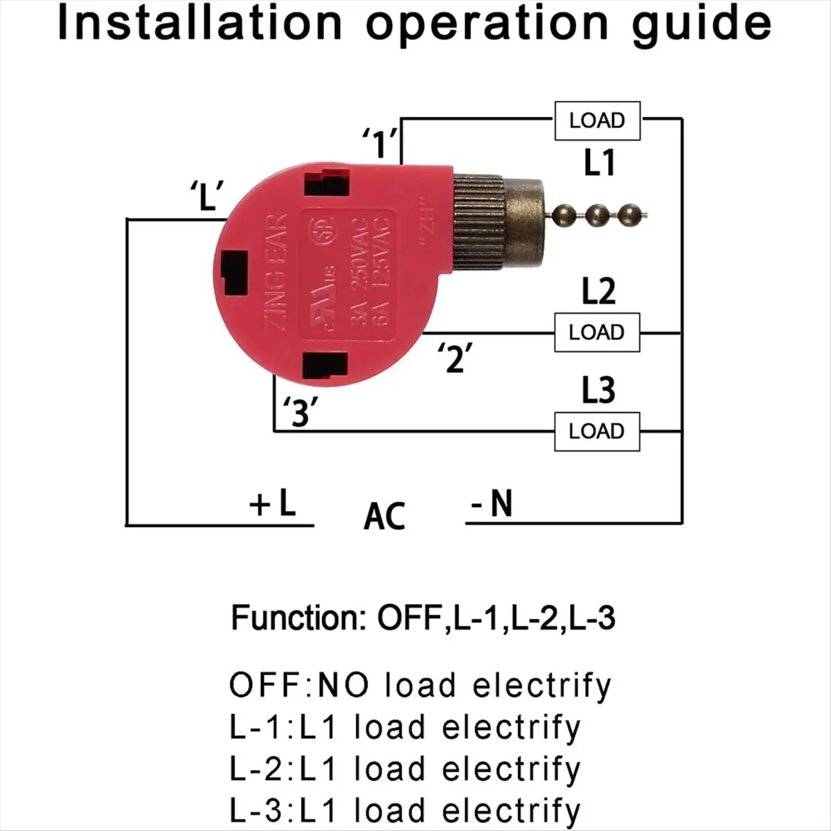 REST 3PC Ceiling Fan Switch 3 Speed 4 Wire ZE-268S6 Fan Pull Chain Switch Replacement Speed Control Switch Copper