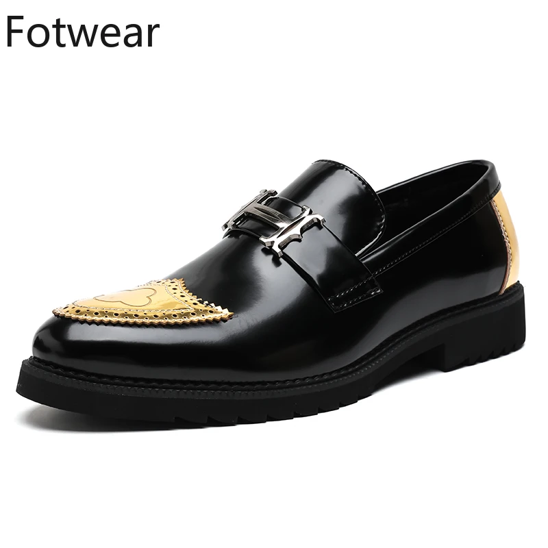 Luxury Brand Leather Brogues Men Big Size 38-48 Slip on Wedding Mens Loafers High Heel Party Oxfords Design Male Dress Shoes