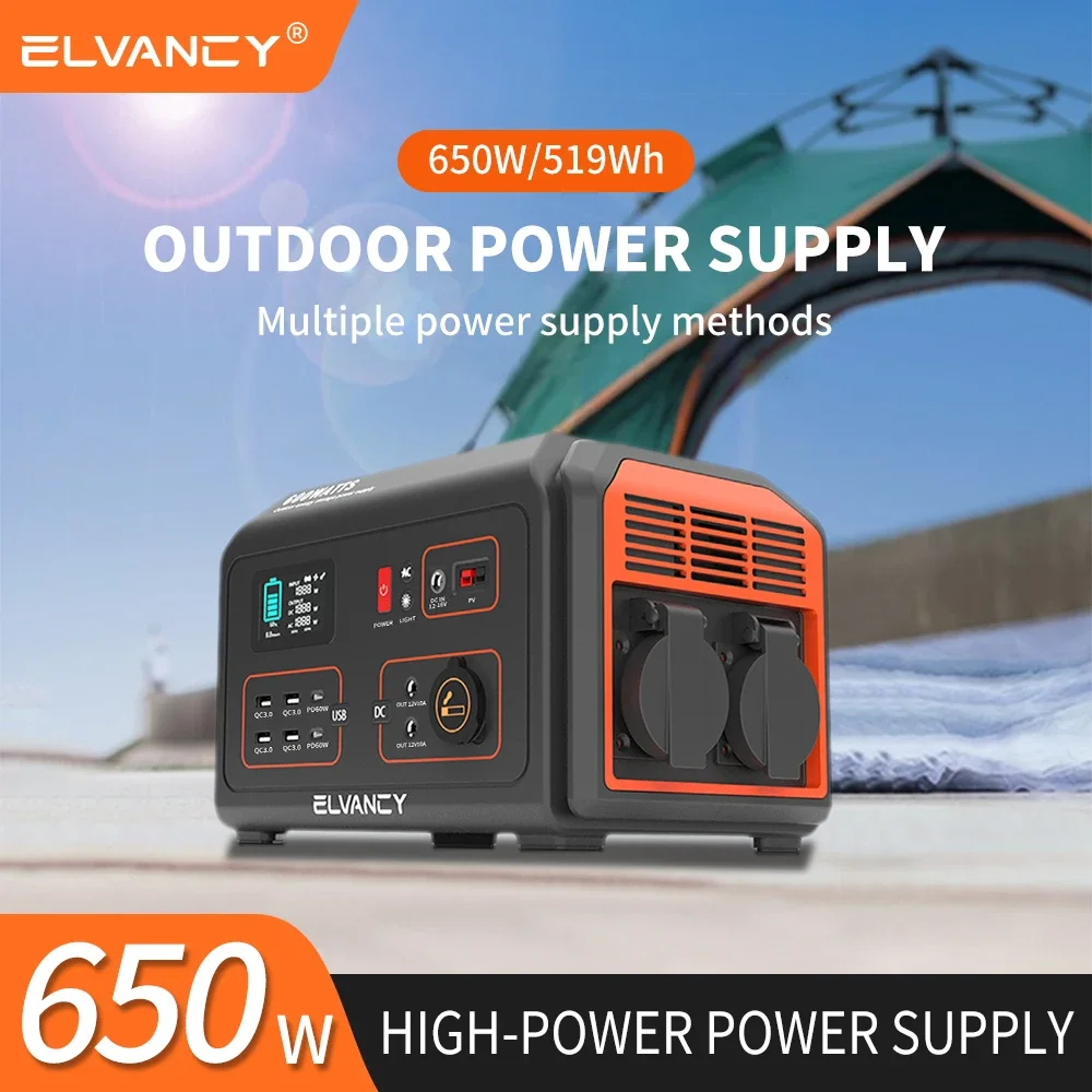 

elvancy Portable Power Station 650W 519AH Solar Power Bank 110V Outdoor Camping Rechargeable Generator220V Backup EU NO TAX