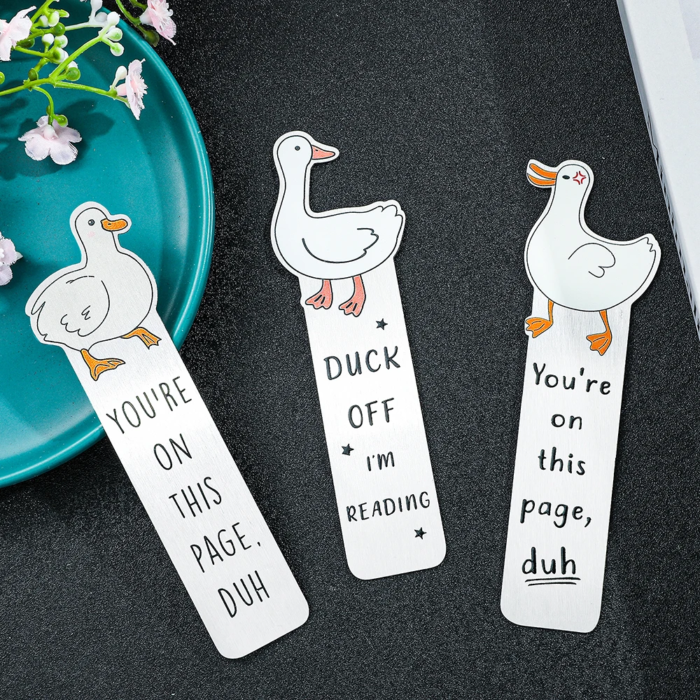1pcs Silver Silly Goose Stainless Steel Bookmarks, Gifts for Readers Unique Patterns for Teachers Bookmarks Stationery