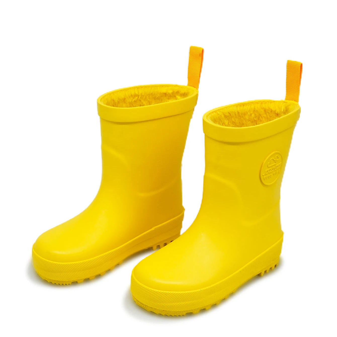 Kids\' Wear-Resistant Outdoor Yellow Rubber Rain Boots with Warm Thermal Lined - Waterproof, Anti-Slip, Lightweight,Outdoor Sport