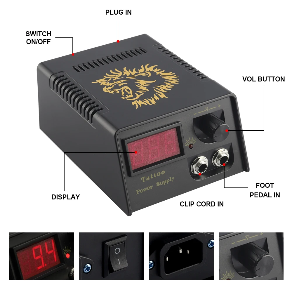 Tattoo Power Supply Kit Digital LCD Dual Mode Power Foot Pedal Cable for Rotary Tattoo Machine Coil Tattoo Gun Tattoo Supplies