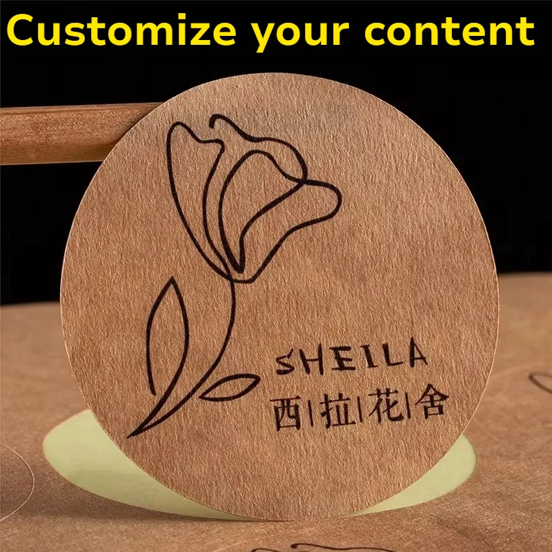 

1000pcs Customized kraft paper stickers for packaging gift decoration personalized logo text rounded corner adhesive labels