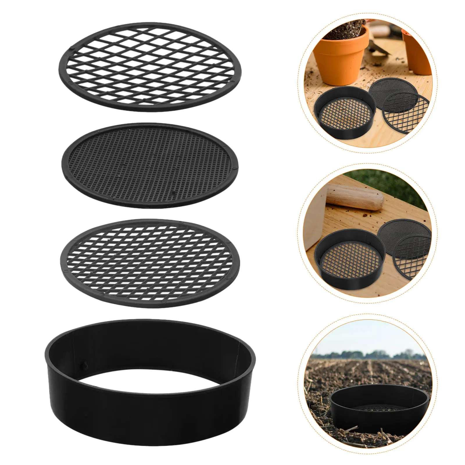 4Sets Garden Soil Sieve Plastic Hand Sifter Garden Sifting Pan 3 Mesh Sizes Soil Sorting Gravel Sand Sifter Sand Rocks Strainer