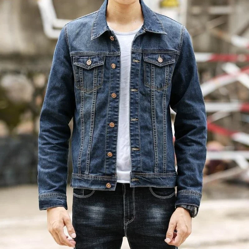 Vintage revers losse denim jassen man Koreaanse populaire kleding maat L uitloper casual trendy Korea nieuw in Joker cowboyjas voor mannen