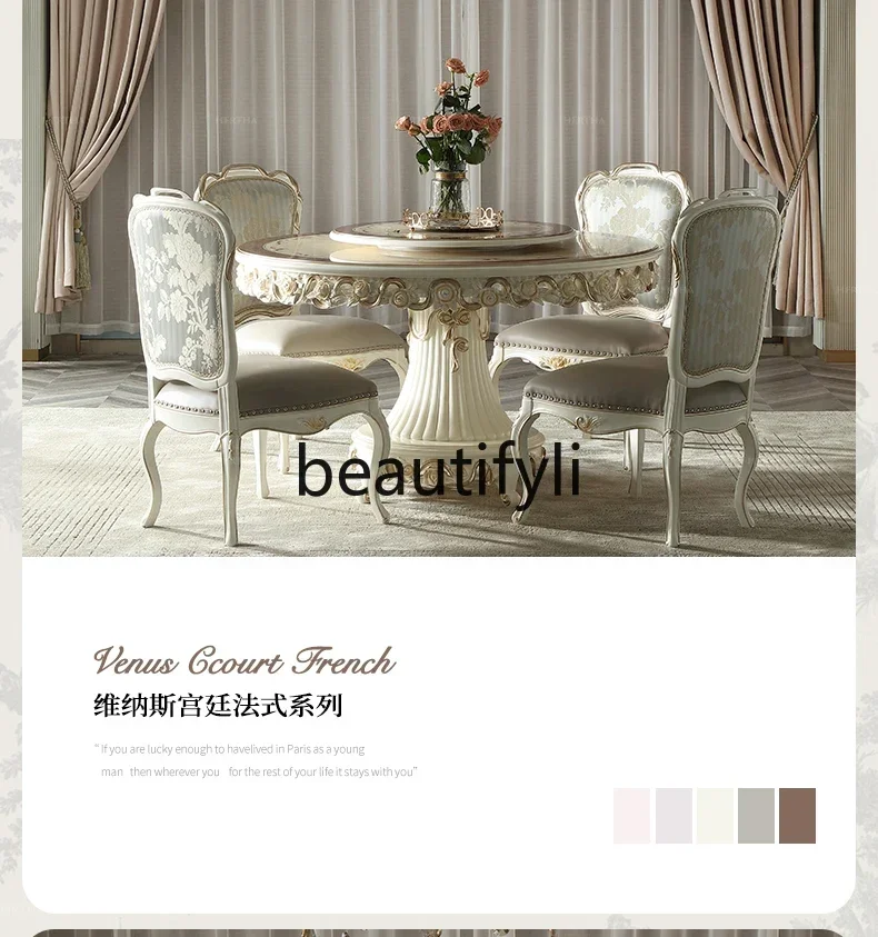 

Palace French 1.4M Round Dining Table And Chairs Combination Beech Pearlescent White With Turntable Dining Table